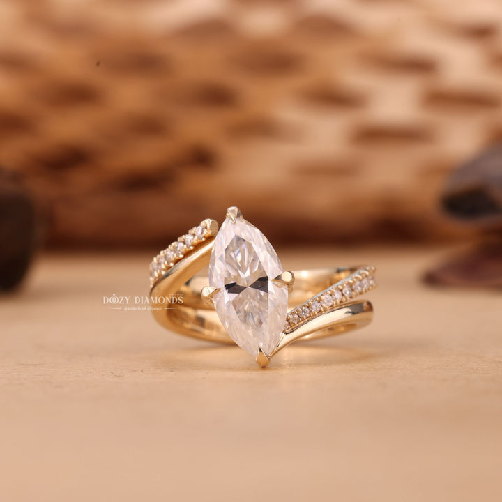 2.0CT Marquise Cut EF-VS2 Lab Grown Unique Engagement Ring with Open Wedding Band