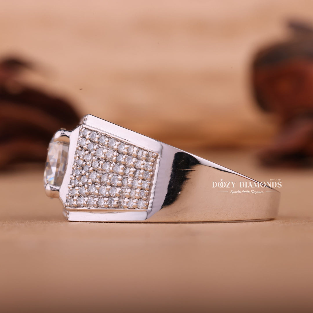 1.0CT Round Cut Lab Grown F/VS Diamond Pave Men's Wedding Ring