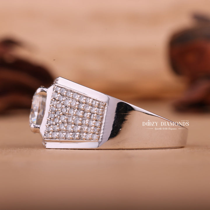 1.0CT Round Cut Lab Grown F/VS Diamond Pave Men's Wedding Ring