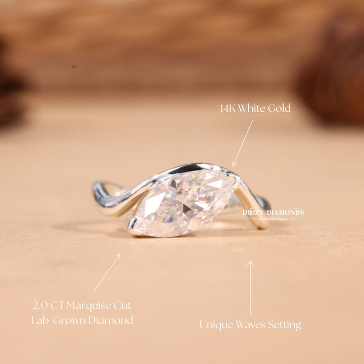 2.0CT-4.0CT Marquise Cut E/VS1 Lab Grown Diamond Waves Engagement Ring