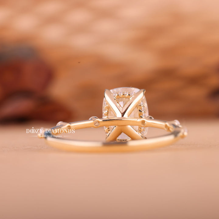 2.0CT-3.0CT Cushion E/VS2 Lab Grown Diamond Distance Pave Engagement Ring
