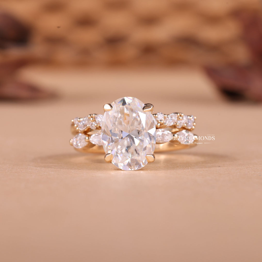 2.0CT Oval Cut EF-VS1 Lab Grown Pave Diamond Ring with Half Eternity Band