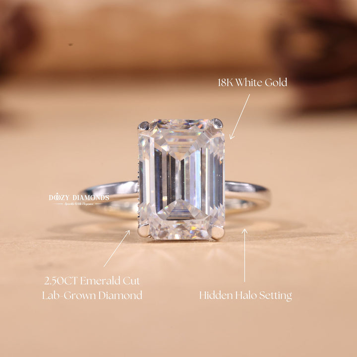 3.0CT-4.0CT Emerald E/VS2 Lab Grown Hidden Halo Diamond Engagement Ring