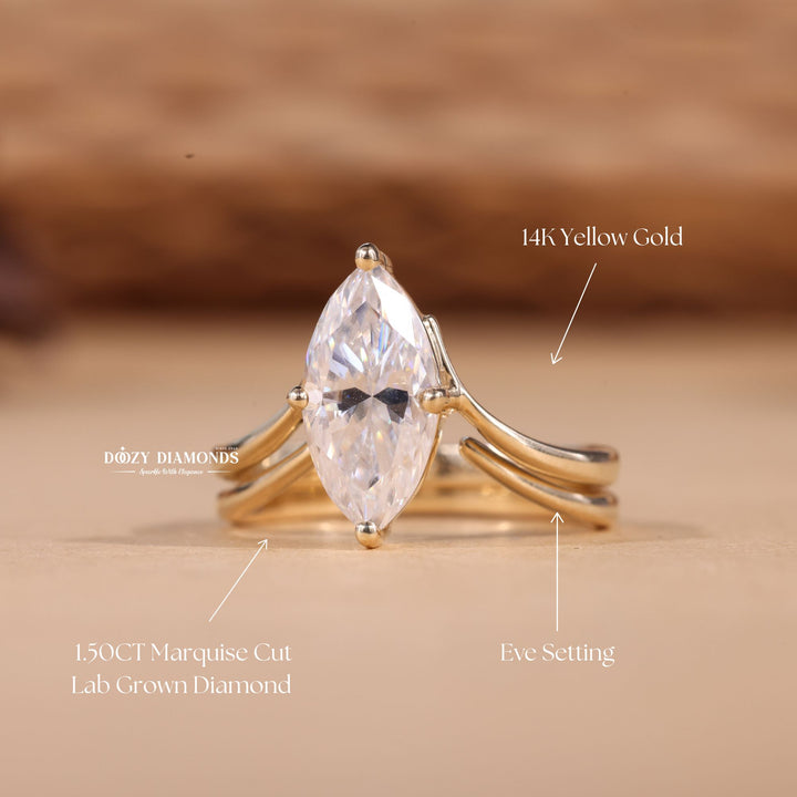 2.0CT Marquise Cut EF-VS2 Lab Grown Eve Diamond Ring with Gold Plain Band