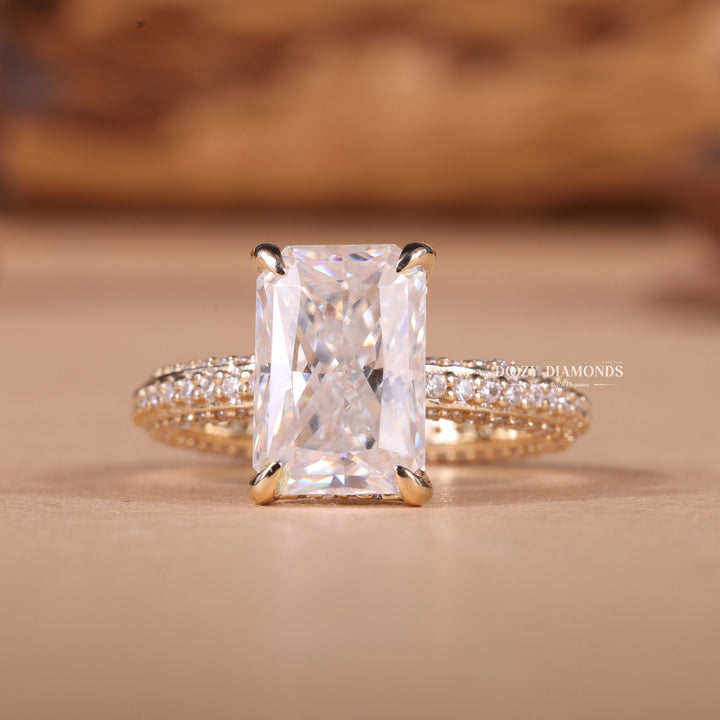 3.0CT-4.0CT Radiant E/VS2 Lab Grown Diamond Micro Pave Engagement Ring