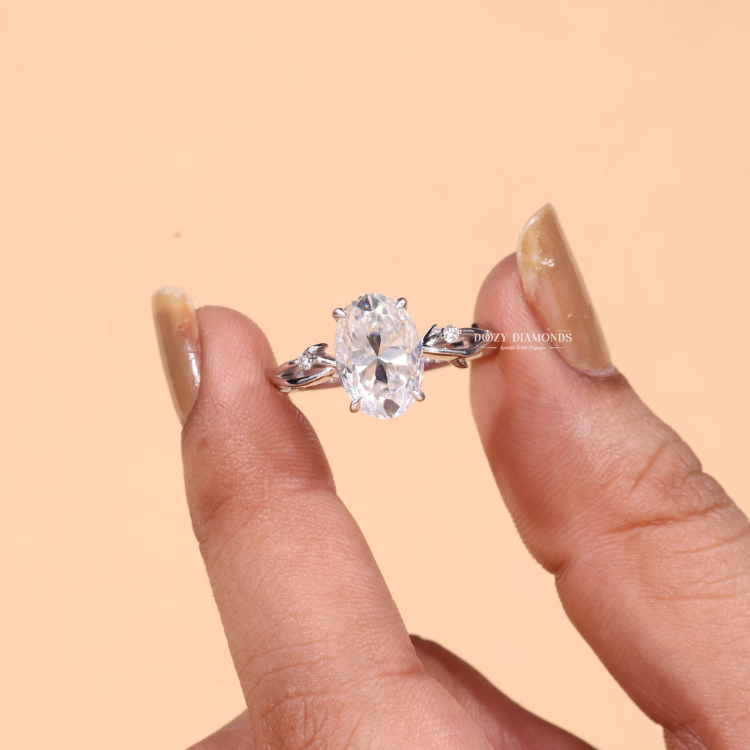 2.50CT-3.50CT Oval Cut E/VS1 Lab Grown Diamond Nature Inspired Engagement Ring