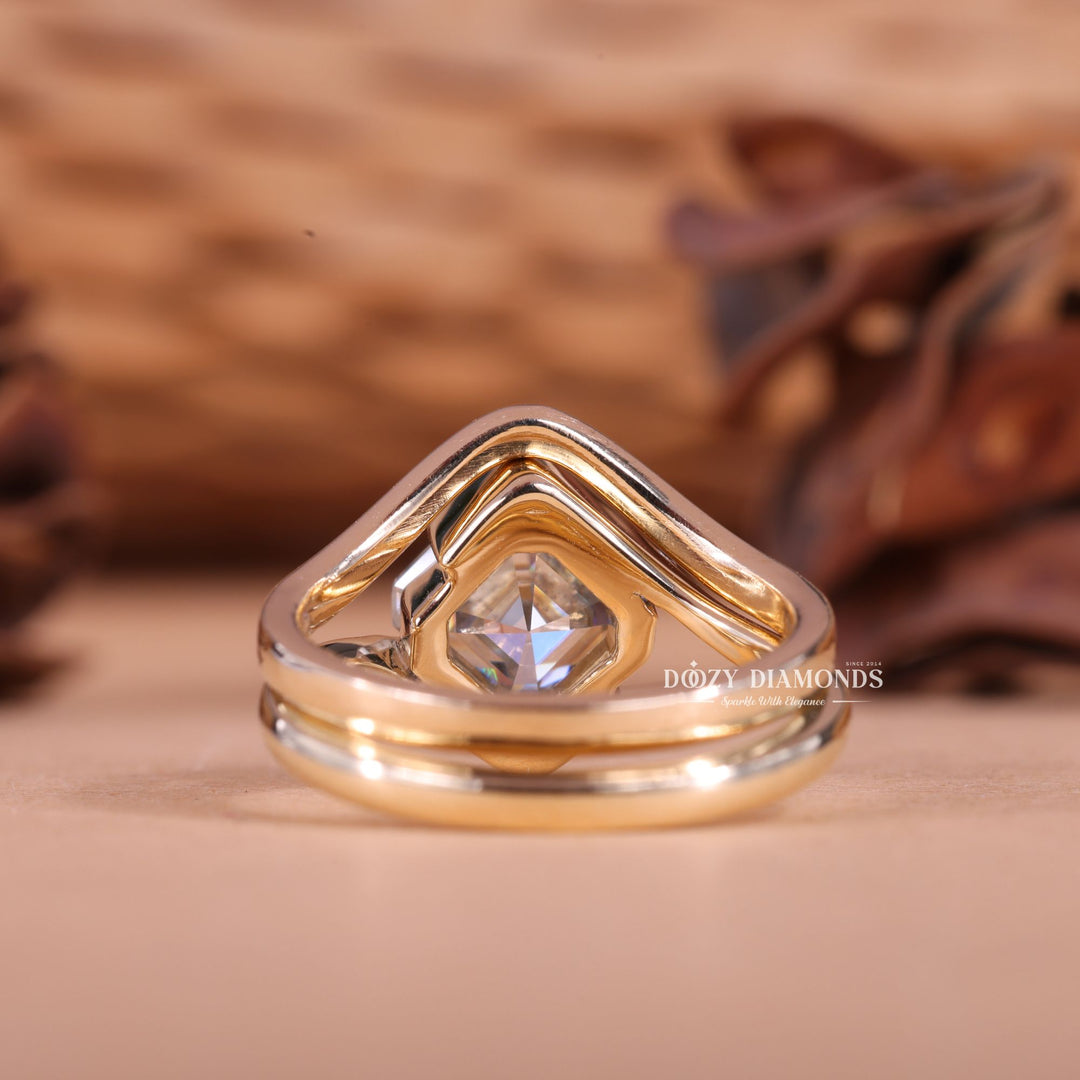 2.0CT Asscher F-VS1 Lab Grown Diamond Bypass Wedding Ring With Curved Band