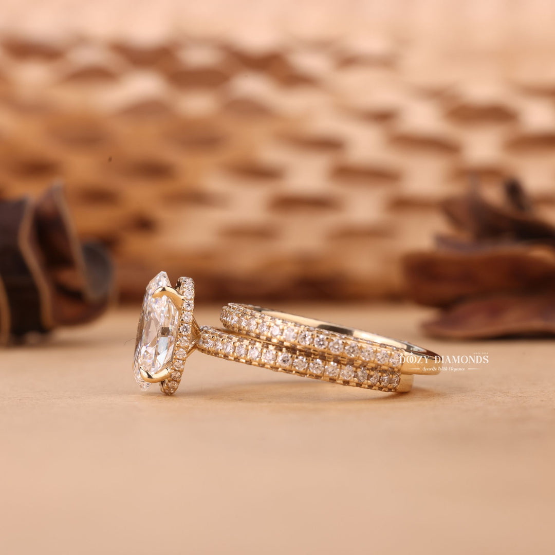 2.50CT Oval Cut EF-VS2 Lab Grown Micro Pave Engagement Ring with Wedding Band
