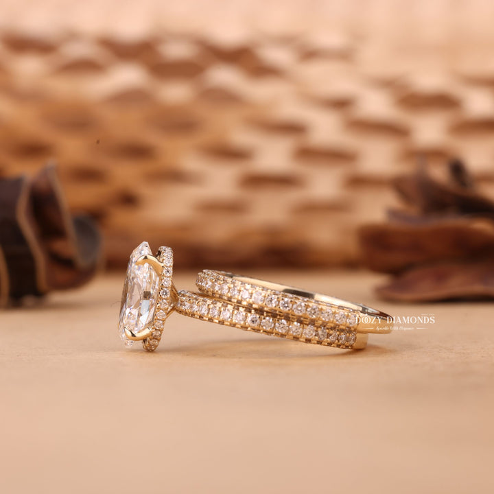 2.50CT Oval Cut EF-VS2 Lab Grown Micro Pave Engagement Ring with Wedding Band