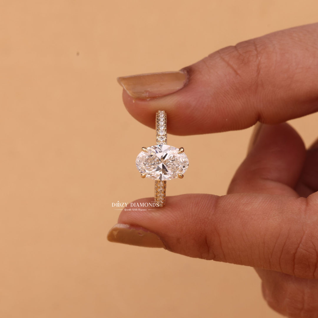 2.50CT-3.50CT Oval Cut F/VS1 Lab Grown Hidden Halo Diamond Engagement Ring