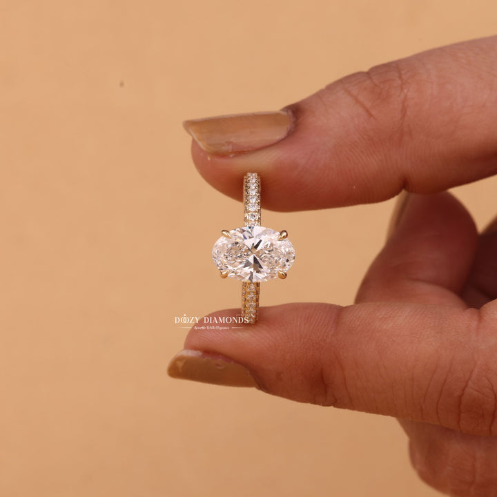 2.50CT-3.50CT Oval Cut F/VS1 Lab Grown Hidden Halo Diamond Engagement Ring