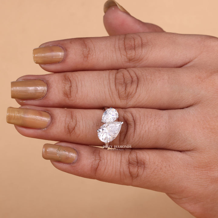 Pear Cut Lab Grown Toi et Moi Diamond F/VS1 Engagement Ring