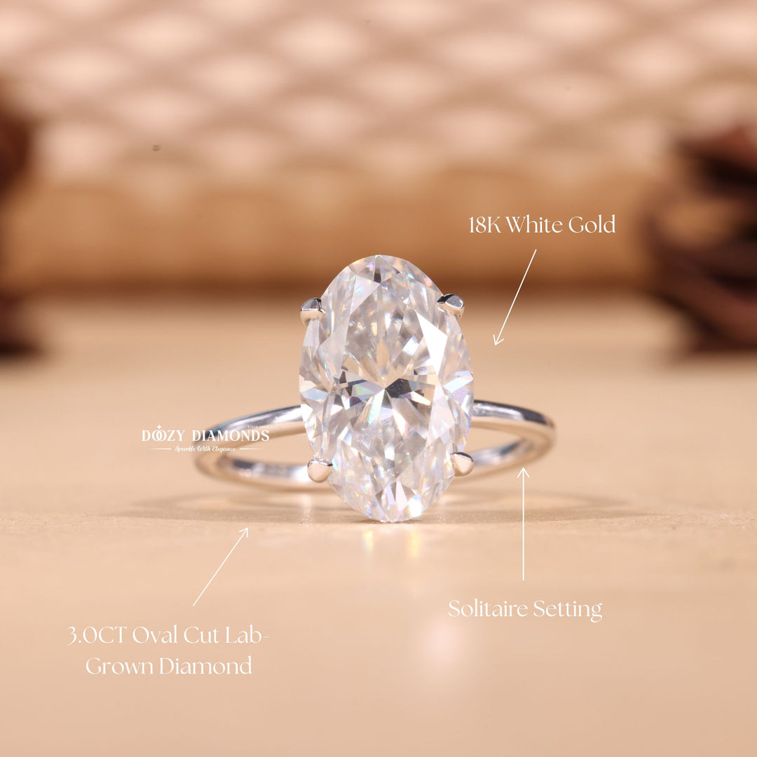 3.0CT-4.0CT Elongated Oval E/VS1 Lab Grown Hidden Halo Solitaire Engagement Ring