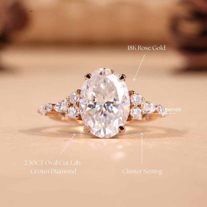2.50CT-3.50CT Oval E/VS2 Lab Grown Cluster Diamond Engagement Ring