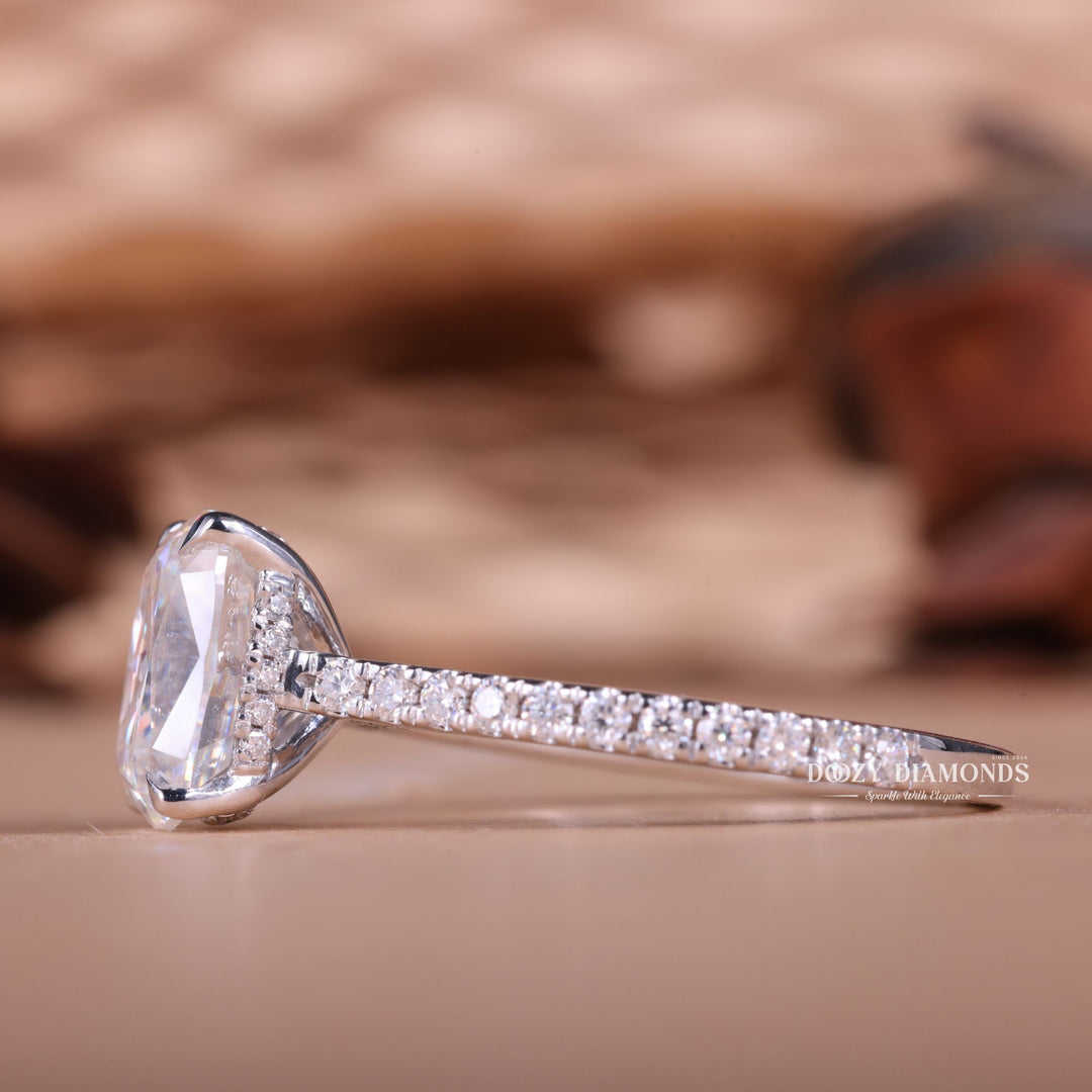 2.0CT-4.0CT Cushion E/VS1 Hidden Halo Lab Grown Engagement Ring