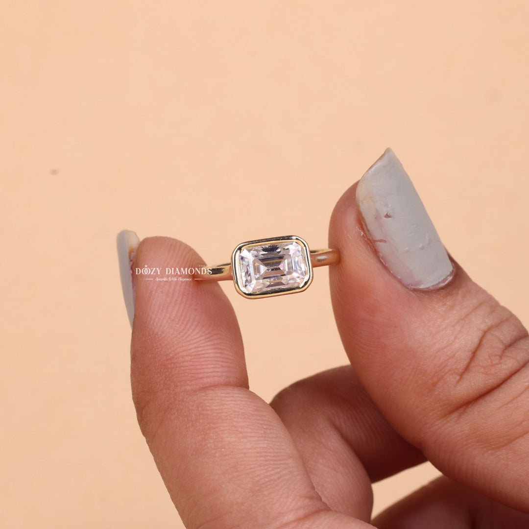 2.0CT-3.0CT Bezel Set Emerald F/VS2 Lab Grown Diamond Engagement Ring