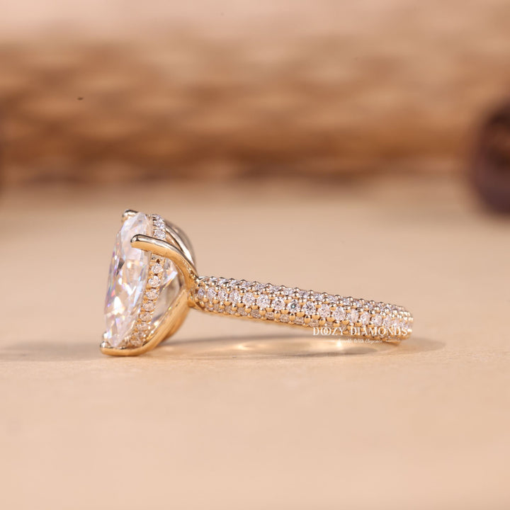 Pear & Emerald Cut Lab Grown Toi et Moi Diamond F/VS1 Micro Pave Engagement Ring