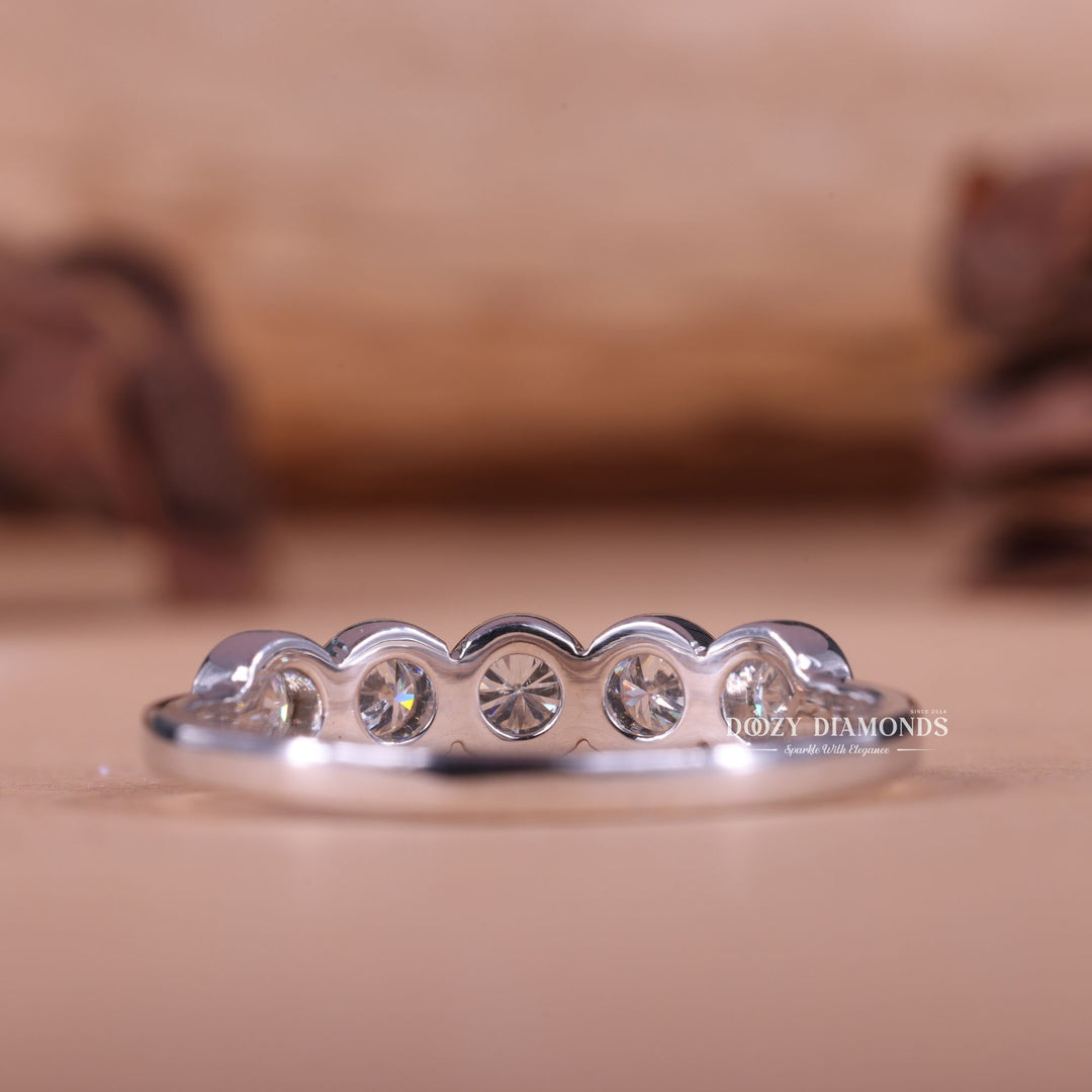 Bezel Set Round Lab Grown Diamond EF/VVS Five Stone Wedding Band