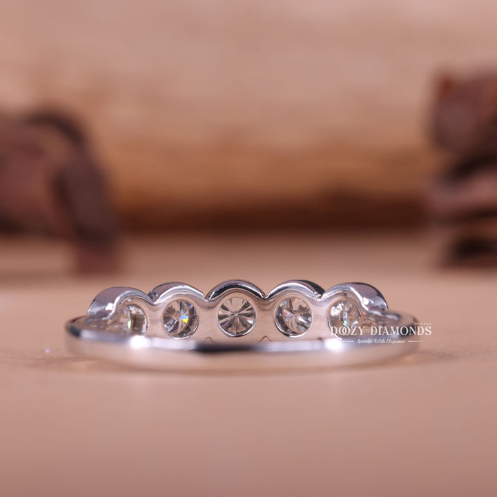 Bezel Set Round Lab Grown Diamond EF/VVS Five Stone Wedding Band