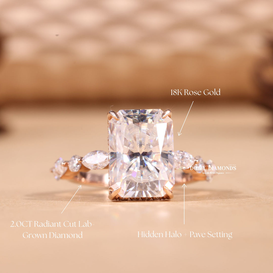 3.0CT-4.0CT Radiant F/VS1 Lab Grown Diamond Pave Engagement Ring