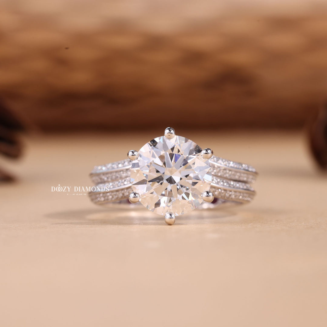 2.0CT Round Cut EF-VS2 Lab Grown Pave Engagement Ring with Stacking Curved Wedding Band