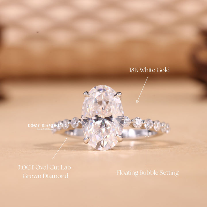 3.0CT-4.0CT Oval F/VS1 Lab Grown Diamond Hidden Halo & Pave Engagement Ring