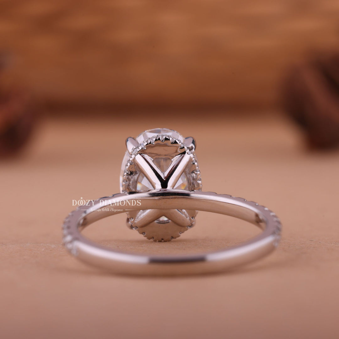 2.50CT-3.50CT Oval F/VS1 Lab Created Diamond Hidden Halo Engagement Ring