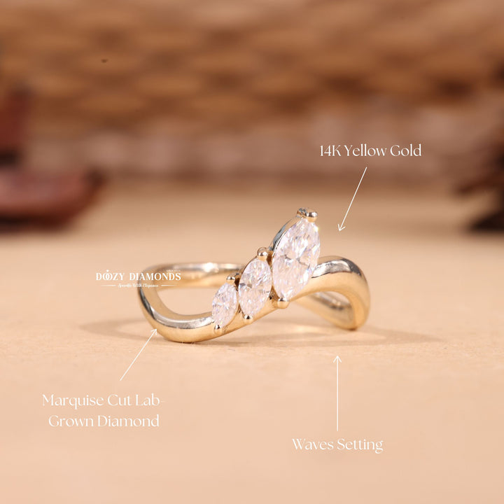 Marquise Cut Lab Grown Diamond EF/VVS Curved Wedding Band