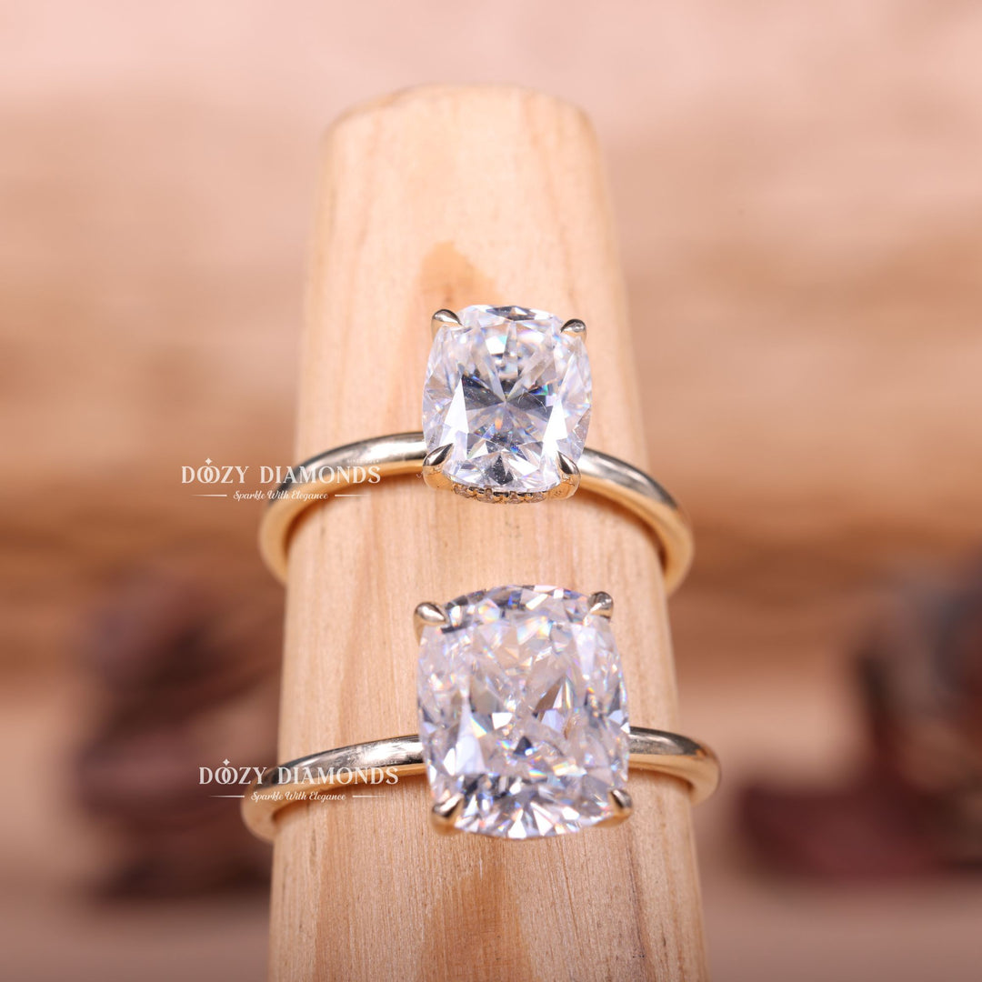 2.50CT-3.0CT Elongated Cushion E/VS1 Hidden Halo Lab Grown Engagement Ring