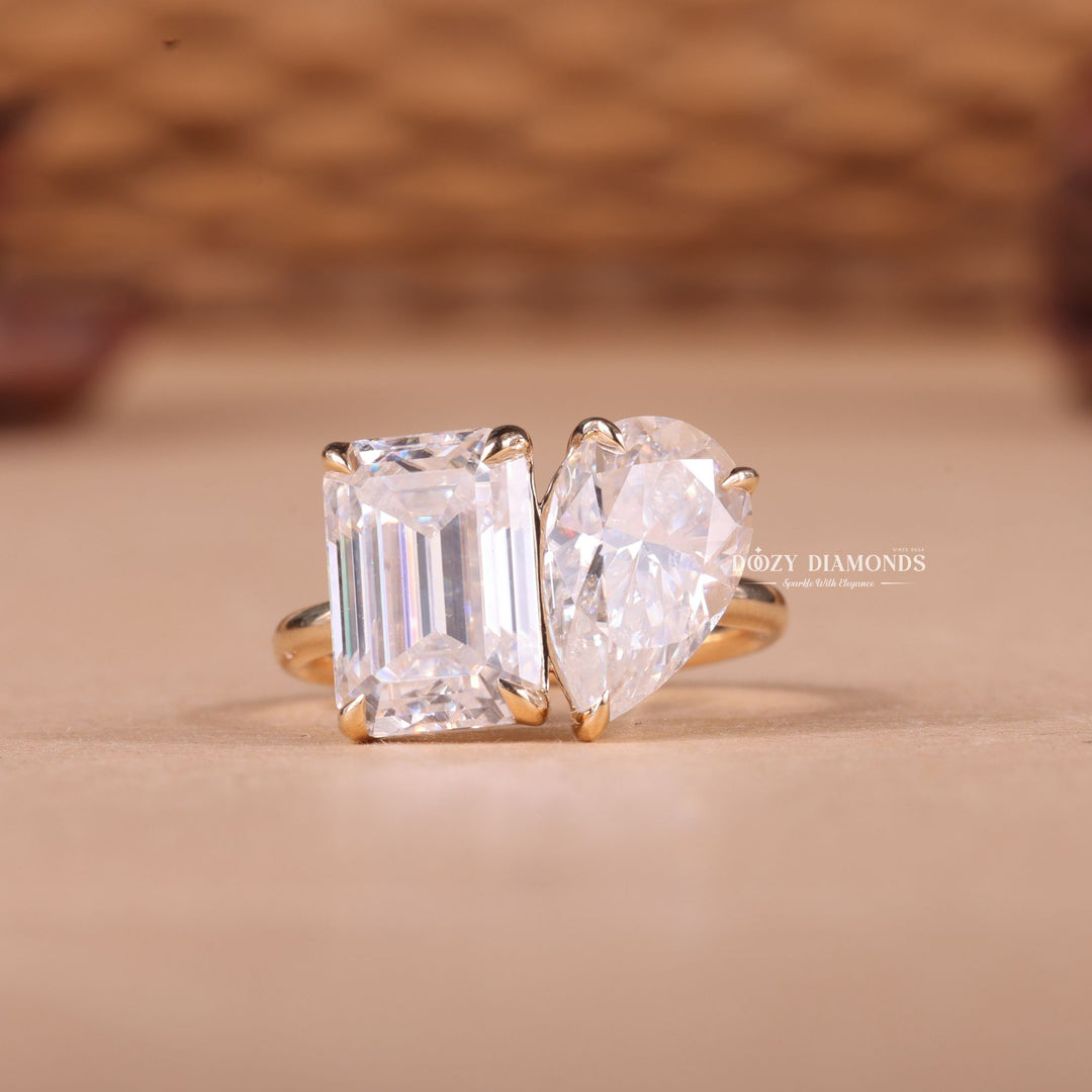 Pear & Emerald Cut Lab Grown Toi et Moi Diamond E/VS2 Engagement Ring