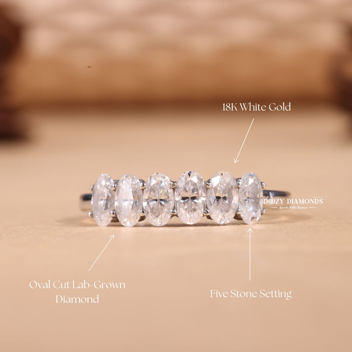 Oval Cut Lab Grown Diamond EF/VVS Six Stone Wedding Band
