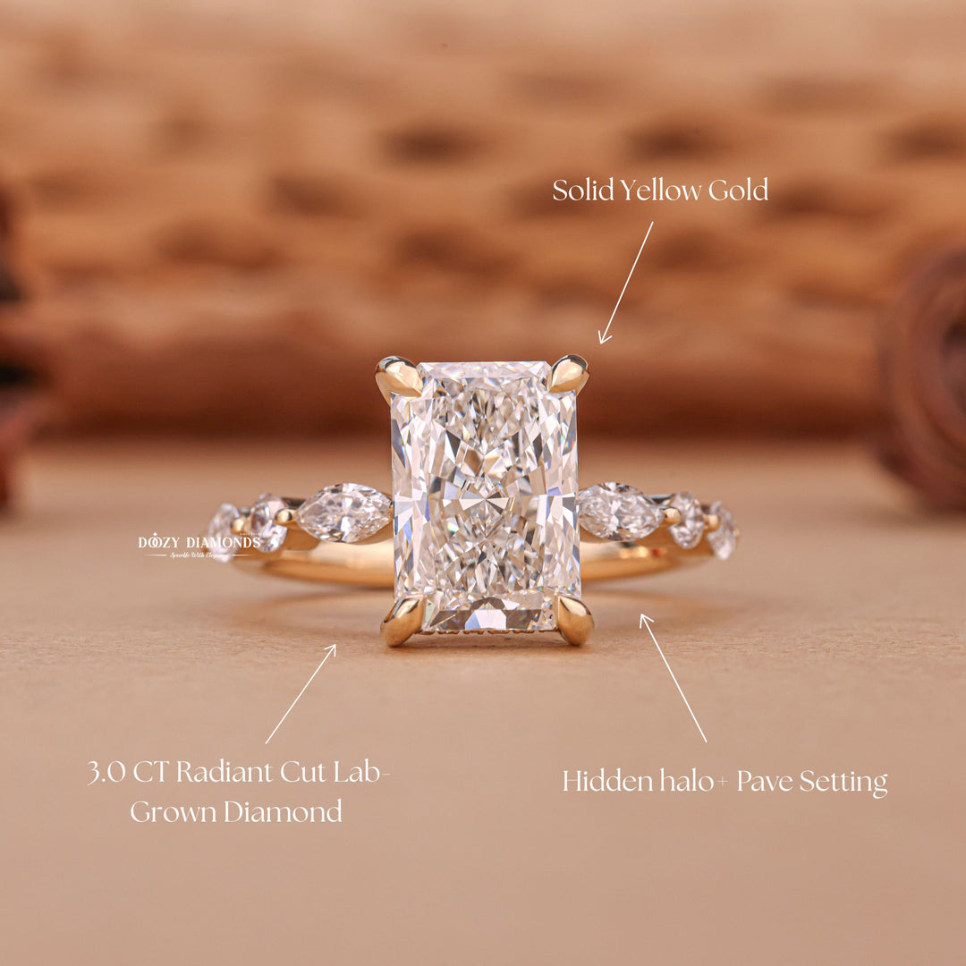 3.0CT Radiant Cut EF/VS2 Lab Grown Diamond Hidden halo Engagement Ring