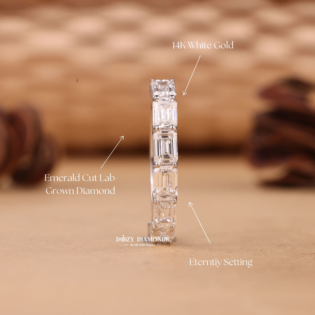 Emerald Cut Lab Grown Diamond EF/VVS Half Eternity Wedding Band