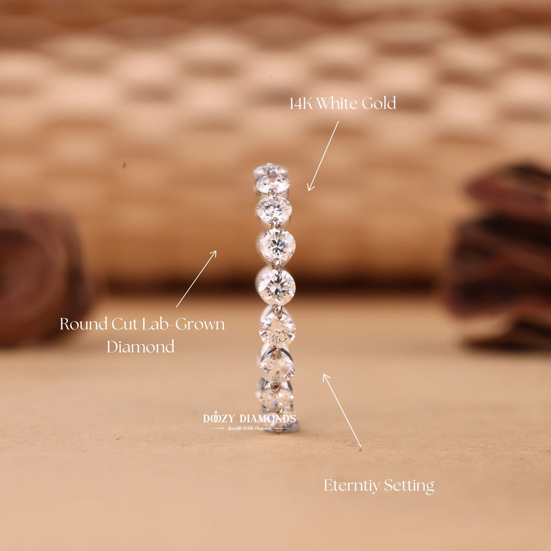 Round Cut Lab Grown Diamond EF/VVS Floating Bubble Full Eternity Wedding Band