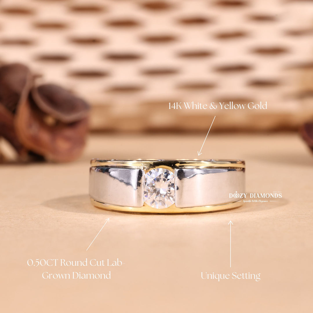 0.50CT Round Cut Lab Grown E/VS2 Diamond Unique Men's Wedding Ring