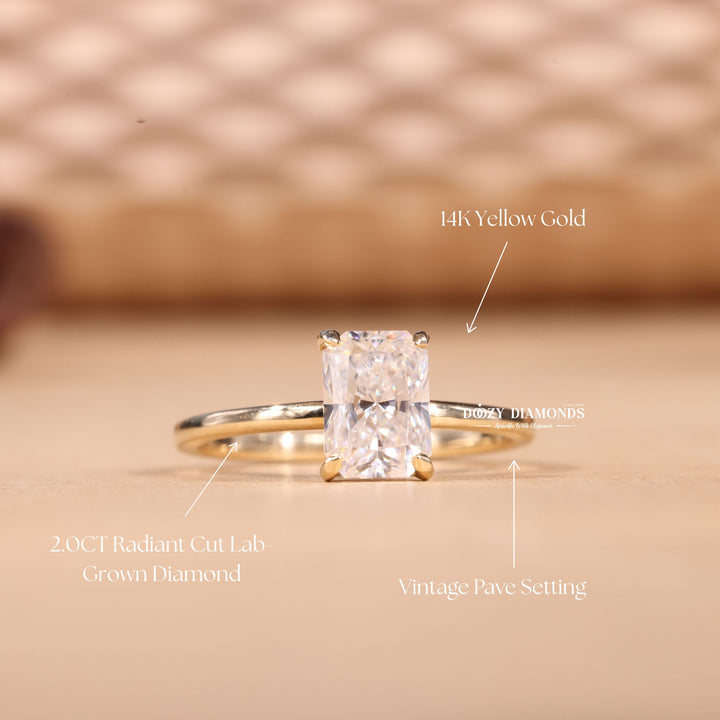 2.0CT-3.0CT Radiant F/VS1 Lab Grown Diamond Hidden Halo Engagement Ring
