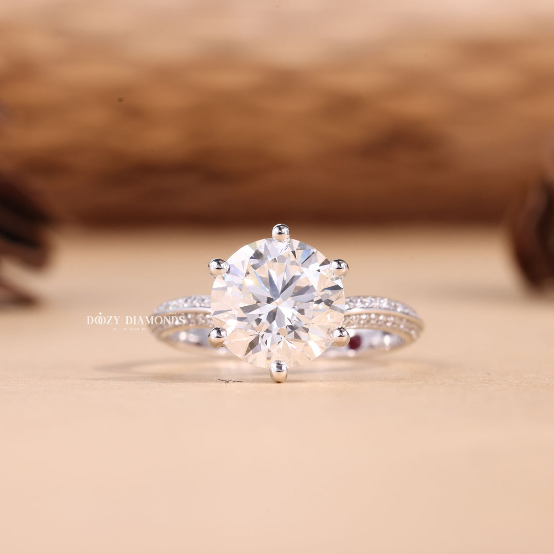 1.50CT-2.50CT Round Cut F/VS2 Lab Grown Diamond Micro Pave Engagement Ring