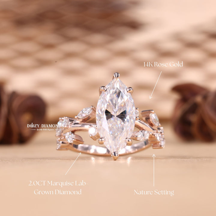 2.0CT-3.0CT Marquise Cut F/VS1 Lab Grown Diamond Nature Inspired Engagement Ring