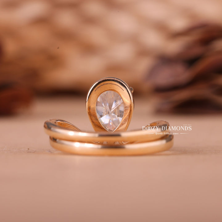 1.0CT Pear F-VS Lab Grown Unique Wedding Ring with Open Diamond Band