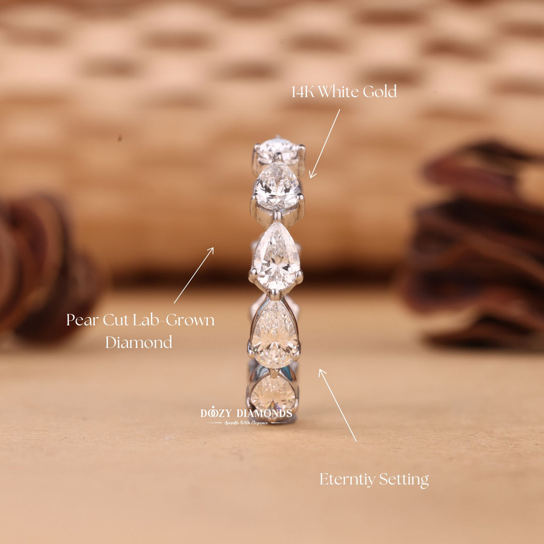 Pear Cut Lab Grown Diamond EF/VVS Full Eternity Wedding Band