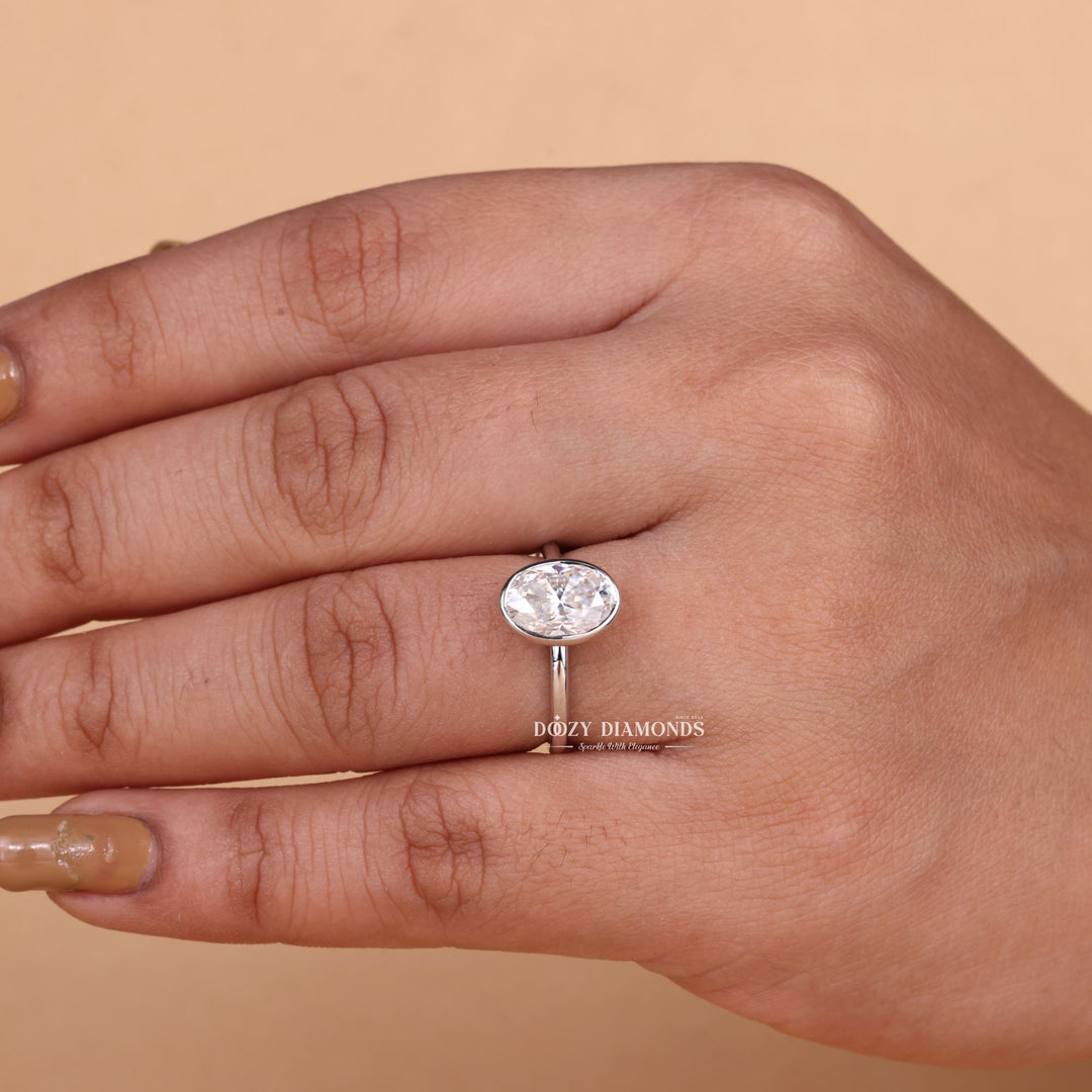 3.0CT-4.0CT Oval F/VS2 Lab Grown Diamond Bezel Set Engagement Ring