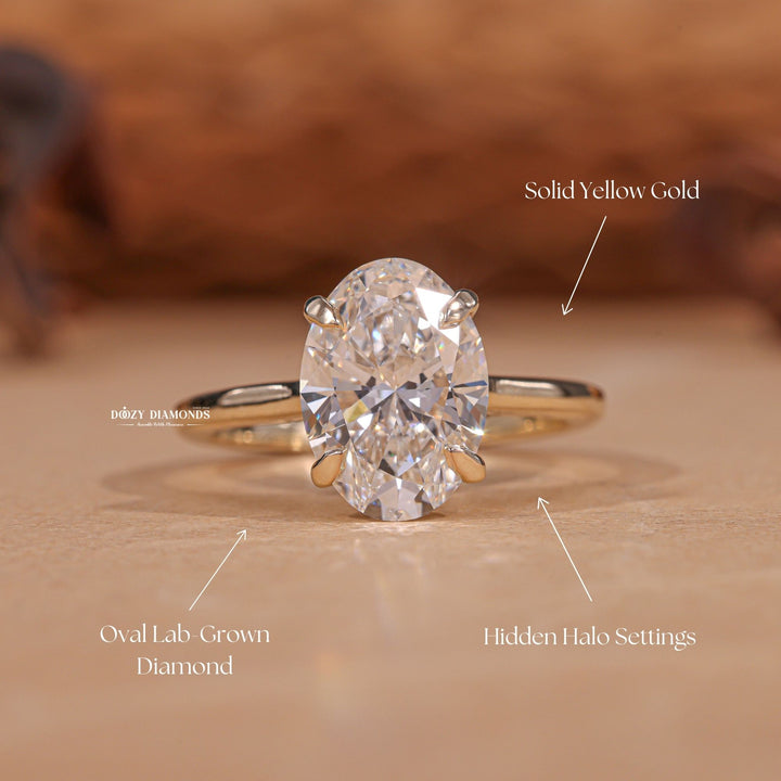 Oval Diamond Ring - Lab Grown Diamond Hidden Halo Engagement Ring