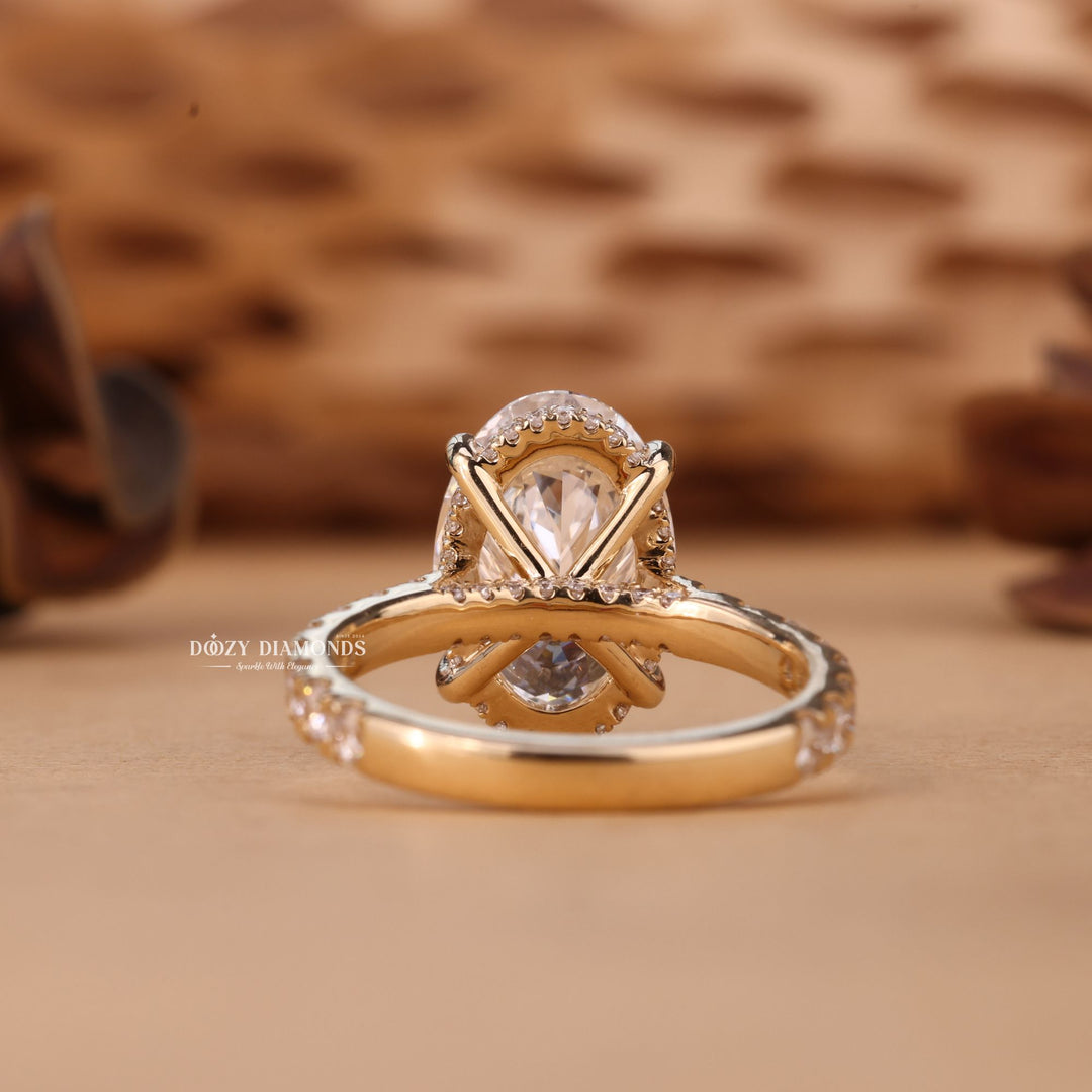3.0CT-4.0CT Oval Cut F/VS1 Hidden Halo Lab Grown Diamond Engagement Ring