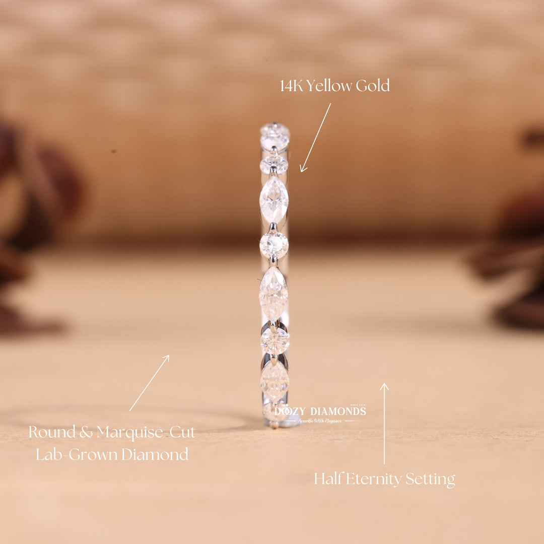 Round & Marquise Cut Lab Grown Diamond EF/VVS Half Eternity Stacking Band