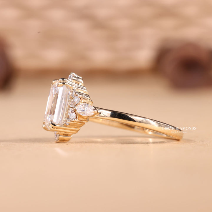 1.50CT-2.50CT Emerald Cut E/VS1 Lab Grown Diamond Cluster Engagement Ring