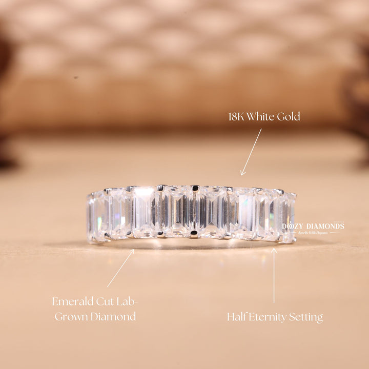Emerald Cut Lab Grown Diamond EF/VVS Half Eternity Wedding Band