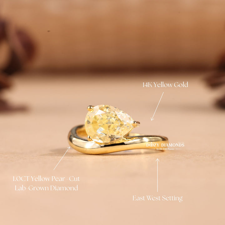 2.0CT-3.0CT Yellow Pear Cut E/VS1 Lab Grown Waves Diamond Engagement Ring