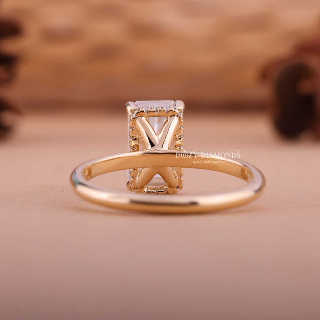 2.0CT-3.0CT Elongated Emerald F/VS1 Lab Grown Diamond Hidden Halo Engagement Ring