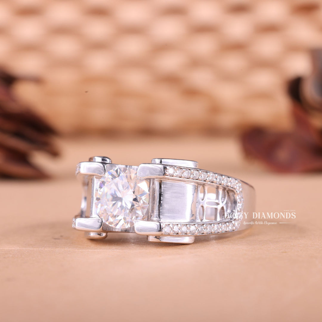 1.0CT Round Cut Lab Grown F/VS1 Diamond Unique Men's Wedding Ring