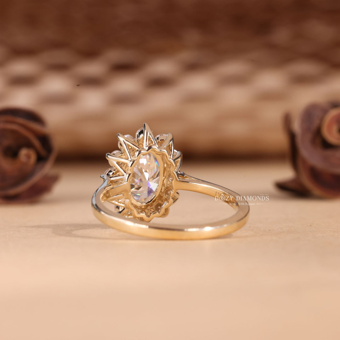2.0CT-3.0CT Oval Cut E/VS2 Lab Grown Diamond Floral Halo Engagement Ring
